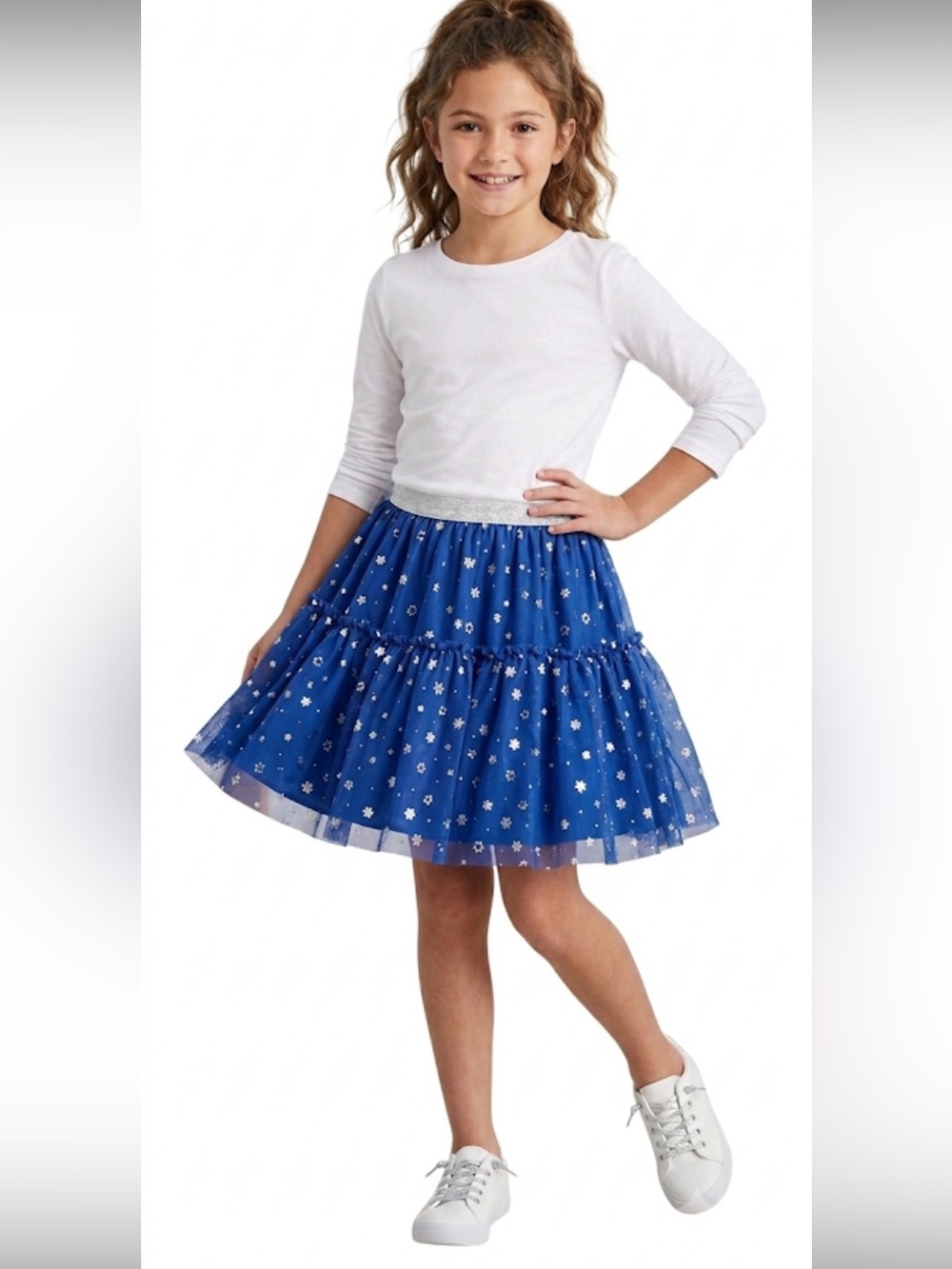 Cat & Jack Girls Blue Silver Hanukkah Tulle Skirt Size: XL (14)